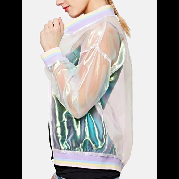 NWOT🌈Rainbow Holographic Transparent Jacket - Picture 3 of 16